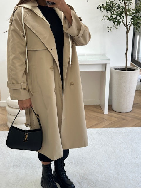 Trench à capuche amovible beige