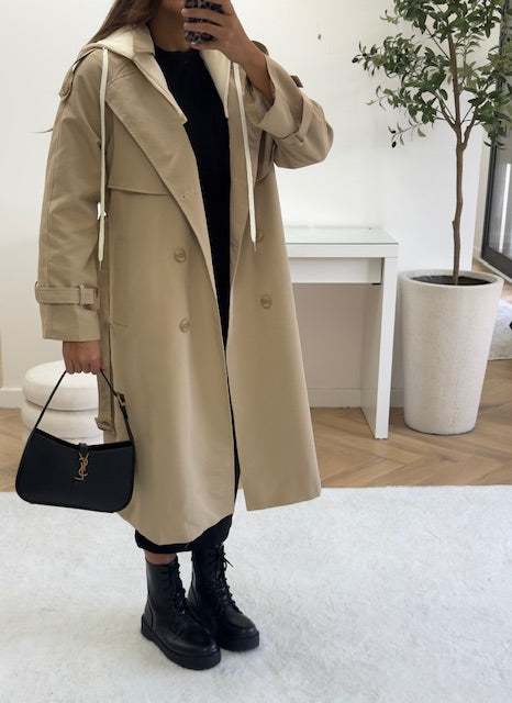 Trench à capuche amovible beige