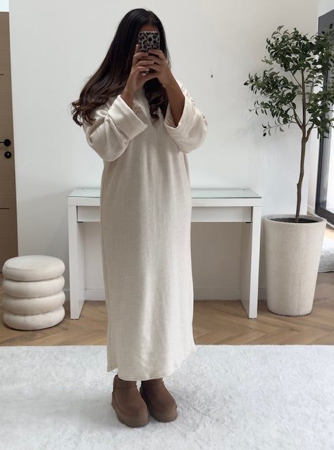 Robe longue en maille beige