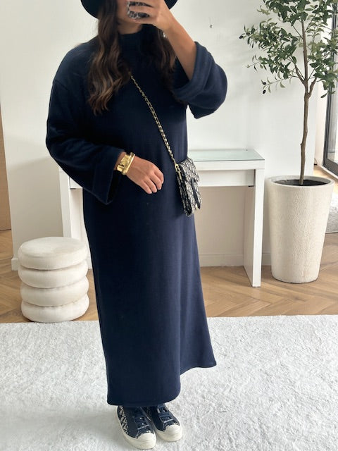 Robe longue en maille bleu marine