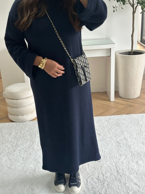 Robe longue en maille bleu marine