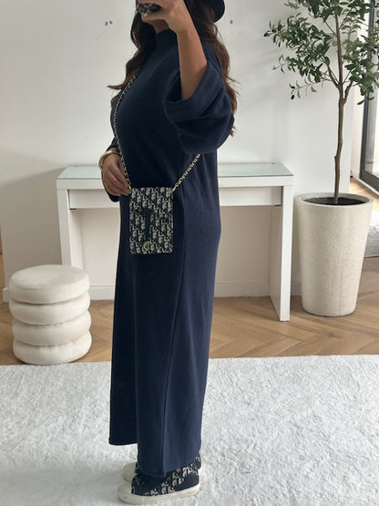 Robe longue en maille bleu marine