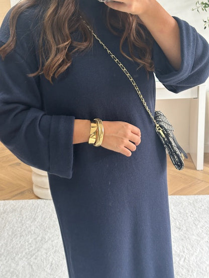 Robe longue en maille bleu marine