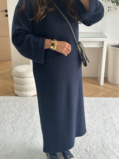 Robe longue en maille bleu marine