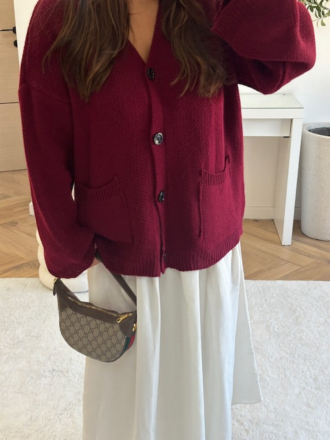 Cardigan en maille bordeaux