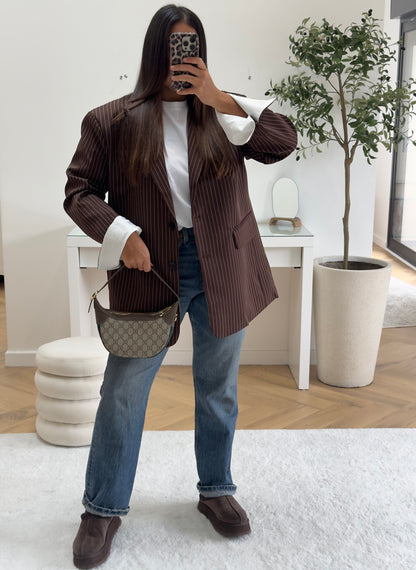 Blazer marron oversize à rayures