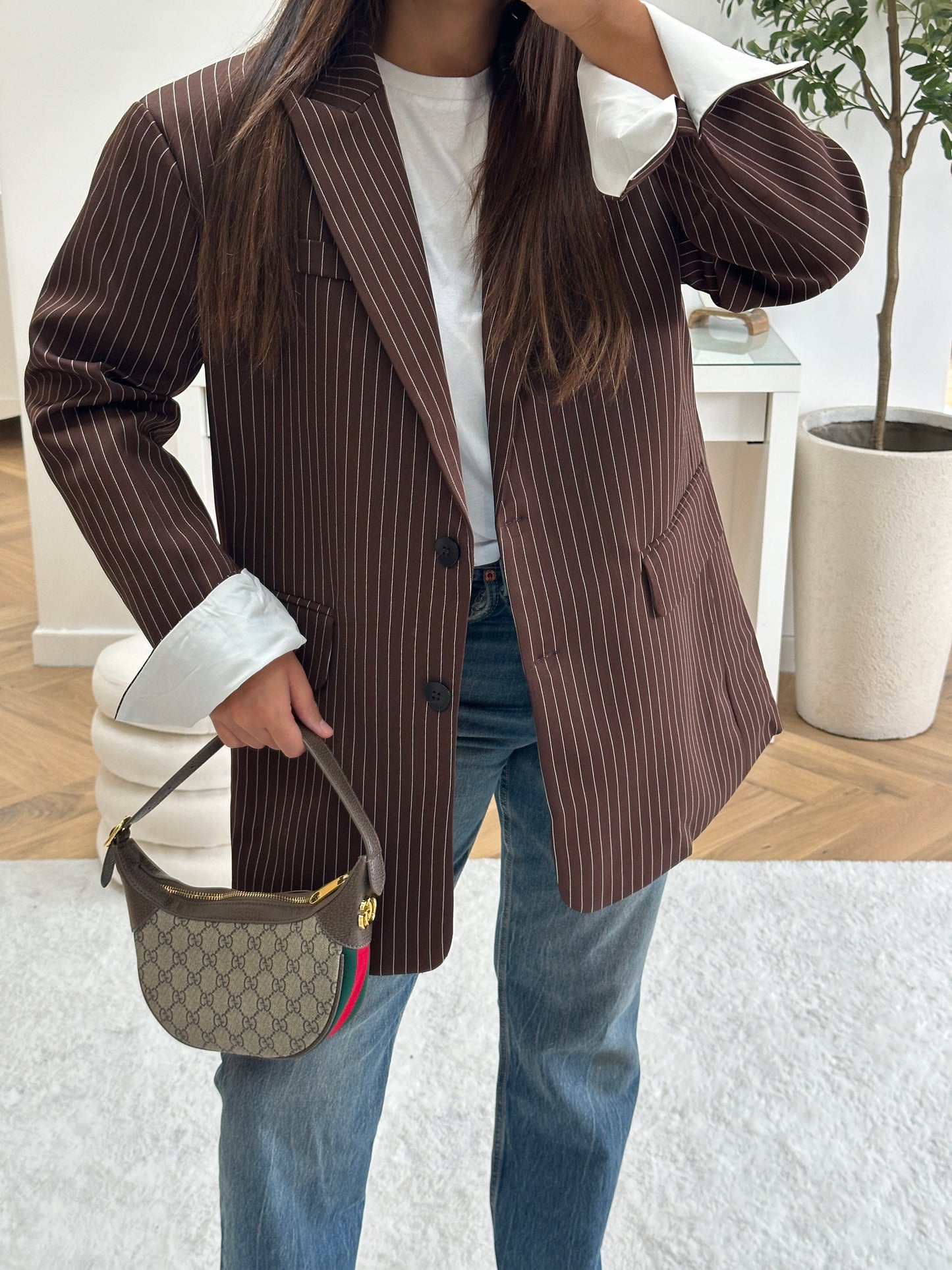 Blazer marron oversize à rayures