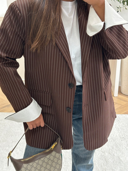 Blazer marron oversize à rayures